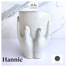 Load image into Gallery viewer, Hannie ceramic vase labeled 'Hannie' on a marble background with 'LEAFERIE' branding.