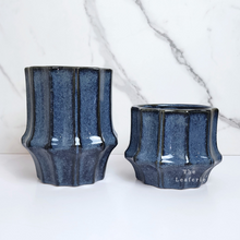 Load image into Gallery viewer, The Leaferie Lilo planter. blue and green colour. ceramic material . 3 designs. Front view of design B and C