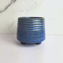 Load and play video in Gallery viewer, The Leaferie Viola blue ceramic pot with leg