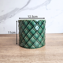 Load image into Gallery viewer, The Leaferie Zivaa Green criss cross ceramic pot