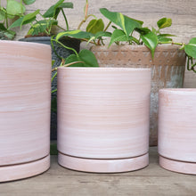 Load image into Gallery viewer, The Leaferie Terracotta pot. 3 sizes . comes with matching tray. Front view of Mini size