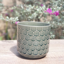 Load image into Gallery viewer, The Leaferie cyrus green plant pot . ceramic planter. front view