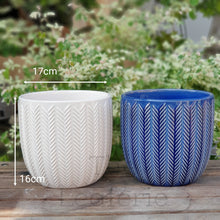 Load image into Gallery viewer, The Leaferie Oia Pot. 2 colours blue and white. ceramic material