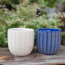 Load image into Gallery viewer, The Leaferie Oia Pot. 2 colours blue and white. ceramic material