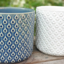 Load image into Gallery viewer, The Leaferie Kamari pot. teardrop ceramic flowerpot. blue and white colour