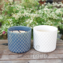 Load image into Gallery viewer, The Leaferie Kamari pot. teardrop ceramic flowerpot. blue and white colour