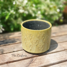 Load image into Gallery viewer, The Leaferie Aswan plant pot . green ceramic planter. top view . close up
