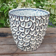 Load image into Gallery viewer, The Leaferie Azur plant pot. blue ceramic planter. front view. close up