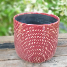 Load image into Gallery viewer, The Leaferie Carmel plant pot. sage and red ceramic flowerpot. front view of red pot