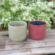 Load image into Gallery viewer, The Leaferie Carmel plant pot. sage and red ceramic flowerpot. front view