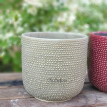 Load image into Gallery viewer, The Leaferie Carmel plant pot. sage and red ceramic flowerpot. front view of green pot