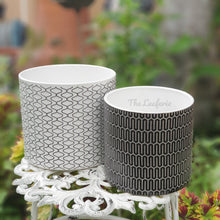 Load image into Gallery viewer, The Leaferie Harlequin pot. geometric black and white pot. 2 sizes and designs
