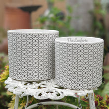 Load image into Gallery viewer, The Leaferie Harlequin pot. geometric black and white pot. 2 sizes and designs. White design