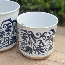 Load image into Gallery viewer, The Leaferie Asti Flowerpot . Front view of planter. Blue fllowery design.Mini size