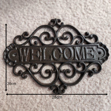 Load image into Gallery viewer, The Leaferie Cast Iron HOME welcome sign. front view size