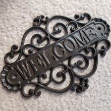 Load image into Gallery viewer, The Leaferie Cast Iron HOME welcome sign. front view