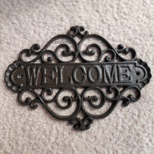 Load image into Gallery viewer, The Leaferie Cast Iron HOME welcome sign. front view