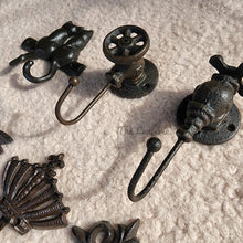 Load image into Gallery viewer, The Leaferie Cast Iron Hook. 6 design. top view. Design
