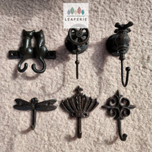 Load image into Gallery viewer, The Leaferie Cast Iron Hook 6 design. top view