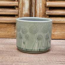 Load image into Gallery viewer, The Leaferie Dandelion Flowerpot ceramic plant pot with 2 designs. front view of Mini size