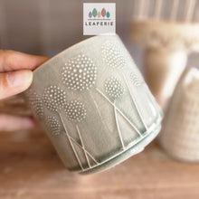 Load image into Gallery viewer, The Leaferie Dandelion Flowerpot ceramic plant pot with 2 designs. front view of Design A