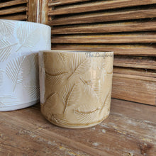Load image into Gallery viewer, The Leaferie Tavo pot . 3 designs. ceramic pot with leaf inprint
