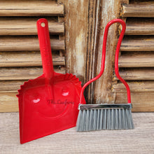 Load image into Gallery viewer, The Leaferie Dulton Broom and dustpan set. metal and comes in 4 colours. front view of red