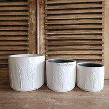 Load image into Gallery viewer, The Leaferie Hodna white ceramic pot. 3 sizes. pot with leaf motif