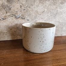 Load image into Gallery viewer, The Leaferie colby shallow planter . white ceramic with speckled . top view