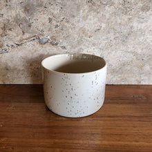 Load image into Gallery viewer, The Leaferie colby shallow planter . white ceramic with speckled . top view