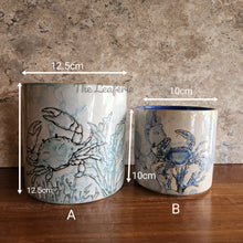 Load image into Gallery viewer, The Leaferie Chilton plant pot. ceramic crab flowerpot . 2 sizes. front view. size
