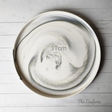 Load image into Gallery viewer, The Leaferie Marbled like round ceramic trays. 6 designs. white marble . top view of size 31cm