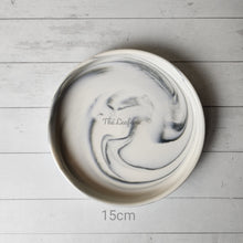 Load image into Gallery viewer, The Leaferie Marbled like round ceramic trays. 6 designs. white marble . top view of size 15cm
