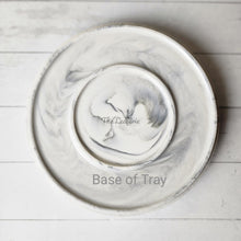 Load image into Gallery viewer, The Leaferie Marbled like round ceramic trays. 6 designs. white marble . back view