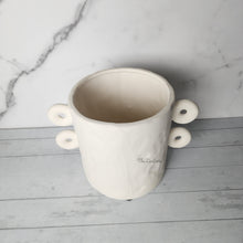 Load image into Gallery viewer, The Leaferie Enora white planter. planter with 4 handles. top view