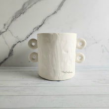 Load image into Gallery viewer, The Leaferie Enora white planter. planter with 4 handles. front view