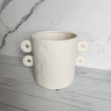Load image into Gallery viewer, The Leaferie Enora white planter. planter with 4 handles. front view