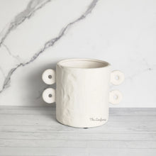 Load image into Gallery viewer, The Leaferie Enora white planter. planter with 4 handles. front view