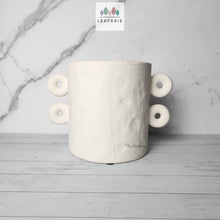 Load image into Gallery viewer, The Leaferie Enora white planter. planter with 4 handles. front view