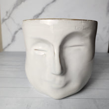 Load image into Gallery viewer, The Leaferie Faustine face white ceramic pot. front view close up