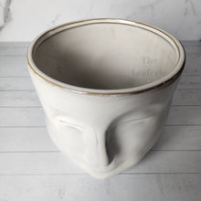 Load image into Gallery viewer, The Leaferie Faustine face white ceramic pot. front view