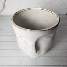 Load image into Gallery viewer, The Leaferie Faustine face white ceramic pot. front view