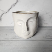 Load image into Gallery viewer, The Leaferie Faustine face white ceramic pot. front view