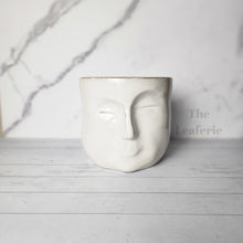 Load image into Gallery viewer, The Leaferie Faustine face white ceramic pot. front view