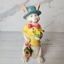 Load image into Gallery viewer, The Leaferie Constantin rabbit set of 2 pieces. made from resin. front view of yellow bunny