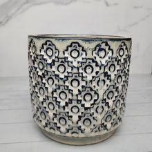 Load image into Gallery viewer, The Leaferie Edmee plant pot blue tint ceramic pot. front view close up