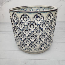 Load image into Gallery viewer, The Leaferie Edmee plant pot blue tint ceramic pot. front view close up