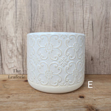 Load image into Gallery viewer, The Leaferie Cossette mini flowerpot 13 designs. front view of Design E