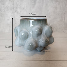 Load image into Gallery viewer, The Leaferie ciara plant pot. blue ceramic flowerpot. front view size