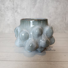 Load image into Gallery viewer, The Leaferie ciara plant pot. blue ceramic flowerpot. front view close up